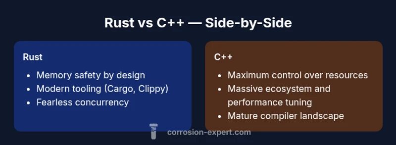 Infographic comparing Rust and C++ features
