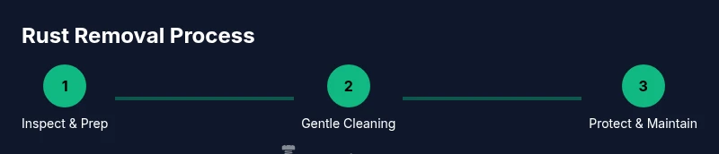 Infographic showing 3-step process to remove rust from stainless steel