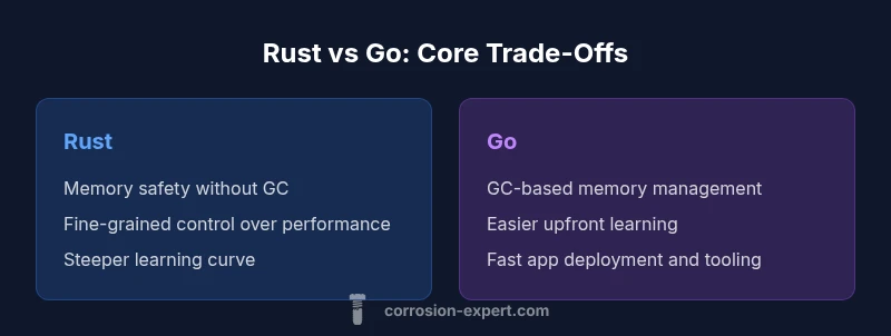 Comparison infographic showing Rust vs Go strengths and trade-offs