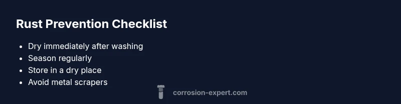 Checklist showing steps to prevent rust on cast iron