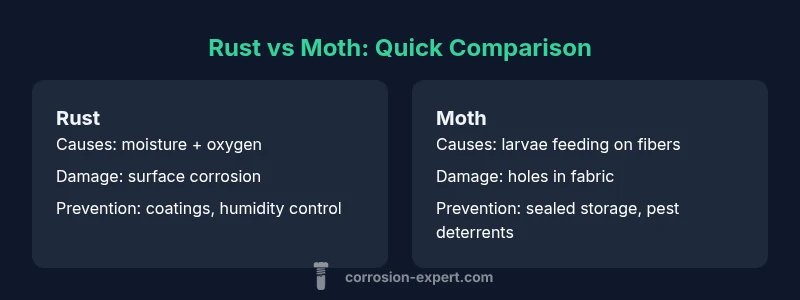 Rust vs moth infographic comparing causes and prevention