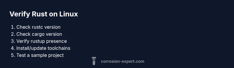 Process diagram showing steps to verify Rust installation on Linux