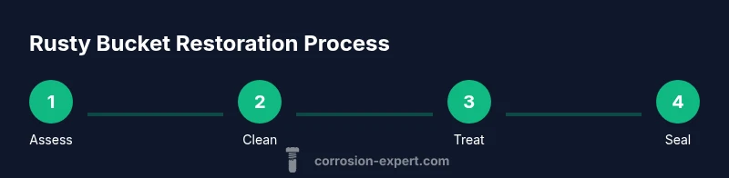 Process infographic showing steps to restore a rusty bucket
