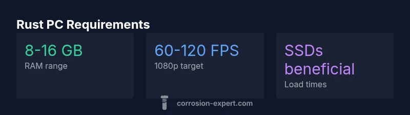 Infographic showing practical PC ranges for Rust at 1080p