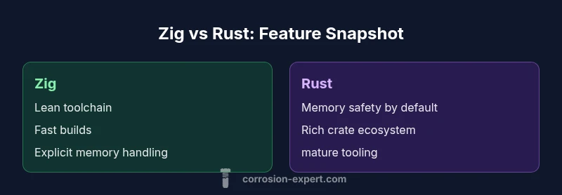 Comparison infographic showing Zig vs Rust features