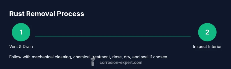 Infographic outlining steps to clean rust from a gas tank