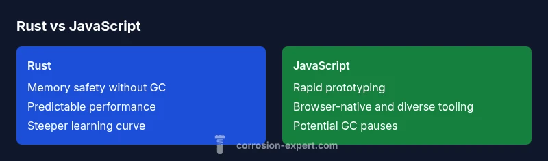 Comparison chart showing Rust vs JavaScript language characteristics