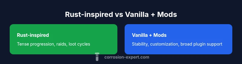 Comparison infographic of Rust-inspired vs Vanilla + Mods Minecraft servers