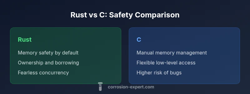 Infographic comparing Rust and C safety features