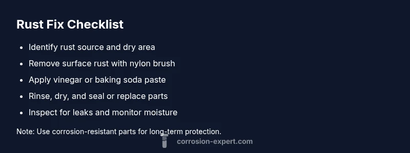 Checklist infographic for removing and preventing rust around sink drain