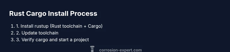 Tailwind infographic showing three steps to install Rust Cargo