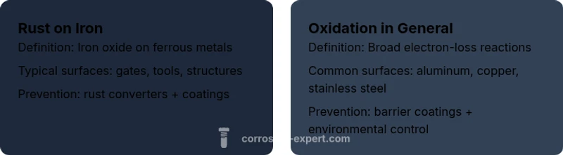 Infographic comparing rust on iron vs oxidation on other materials