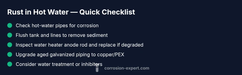 Checklist infographic showing rust prevention steps for hot water systems