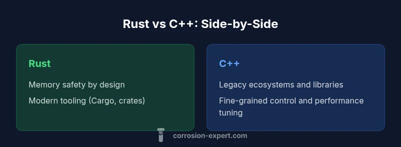Infographic comparing Rust vs C++ features